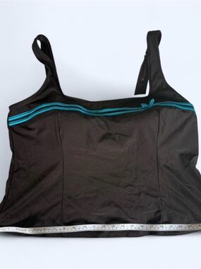 Y2K Brown Tankini Top with Teal Trim - Women Swim Bikini